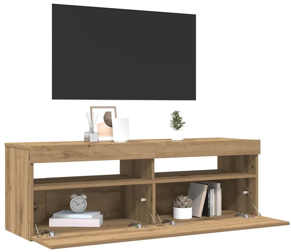 vidaXL Έπιπλο Τηλεόρασης με LED Αρτισιανή Δρυς 120x35x40 εκ Επεξ.Ξύλο