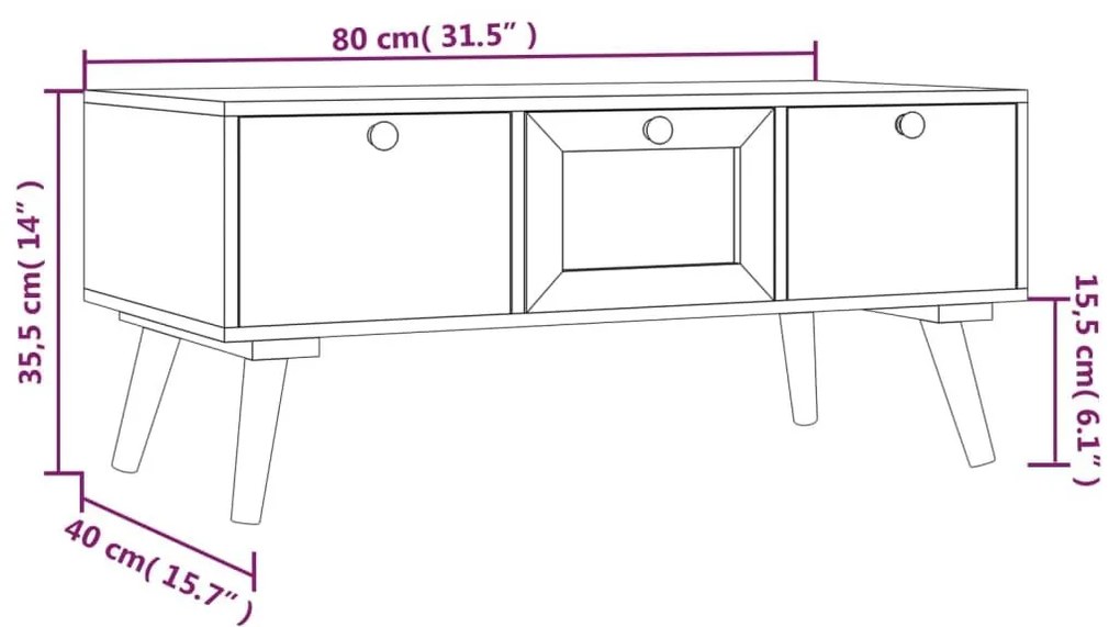 Τραπεζάκι Σαλονιού με Συρτάρια 80x40x35,5 εκ. από Επεξεργ. Ξύλο - Λευκό