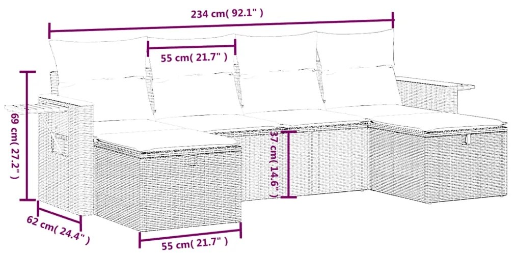 vidaXL Καναπές Κήπου 6 Τεμαχίων Μαύρο από Συνθετικό Ρατάν με Μαξιλάρια