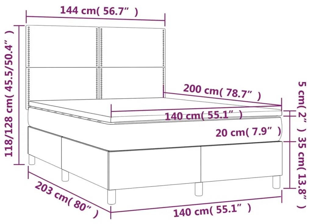 Κρεβάτι Boxspring με Στρώμα &amp; LED Μαύρο 140x200 εκ. Βελούδινο - Μαύρο