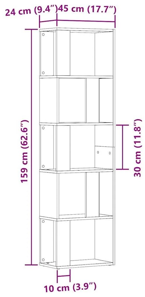 Ντουλάπι βιβλίων Παλιό ξύλο 45x24x159 cm Κατασκευασμένο ξύλο - Καφέ