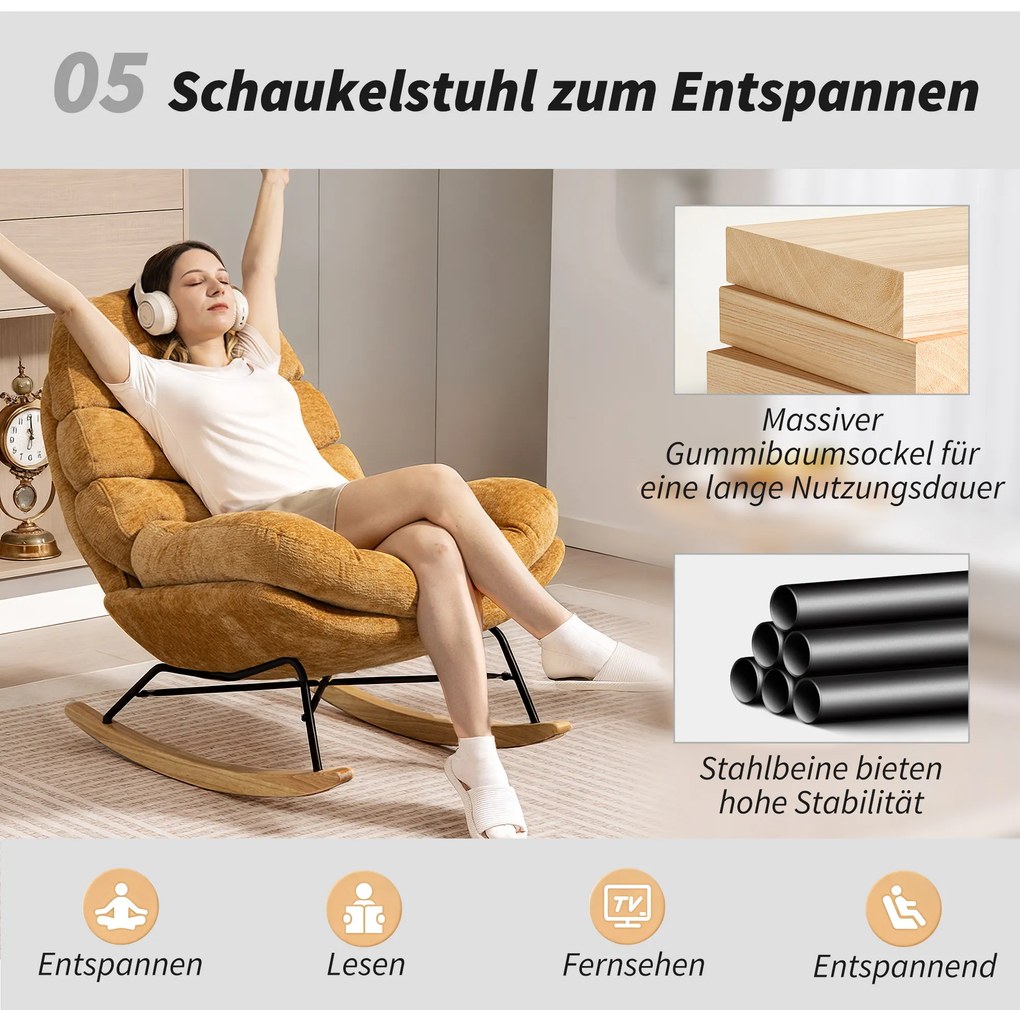 HOMCOM Γεμιστη πολυθρόνα με ατσάλινα πόδια και ξύλινες βάσεις, Κίτρινο