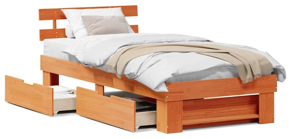 vidaXL Σκελετός Κρεβατιού Καφέ κεριού 75 x 190 cm Μασίφ ξύλο πεύκου