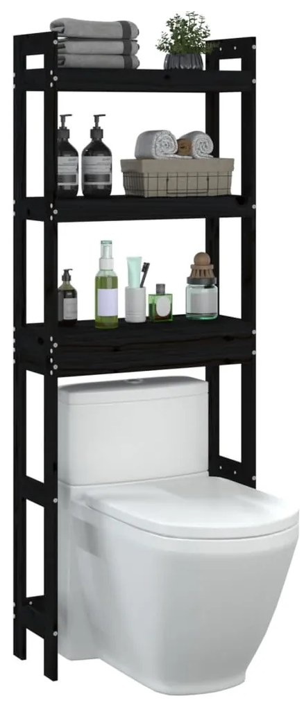 vidaXL Ραφιέρα Για Τουαλέτα Μαύρη 63x26x171 εκ. Μασίφ Ξύλο Πεύκου