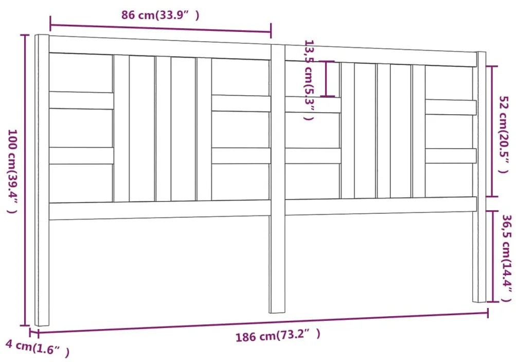 vidaXL Κεφαλάρι Κρεβατιού Μαύρο 186 x 4 x 100 εκ. Μασίφ Ξύλο Πεύκου