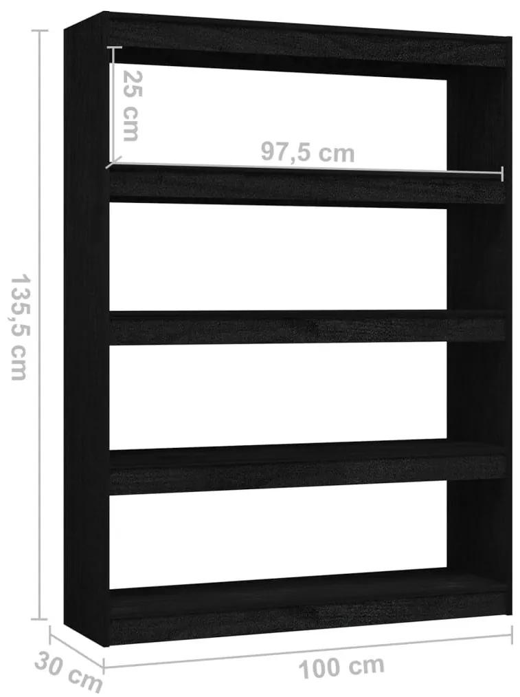 Βιβλιοθήκη/Διαχωριστικό Χώρου Μαύρο 100x30x135,5 εκ Ξύλο Πεύκου - Μαύρο