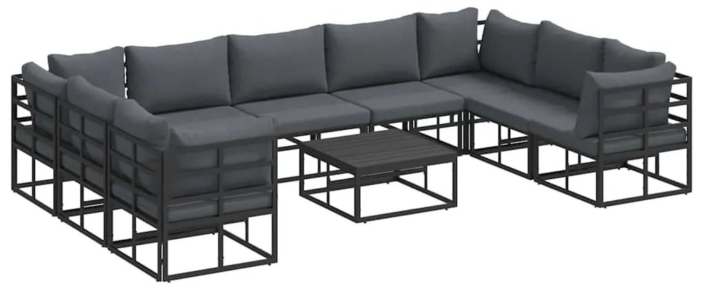 vidaXL Σετ Καναπέ Κήπου με μαξιλάρι 10 pcs Μαύρο Αλουμίνιο
