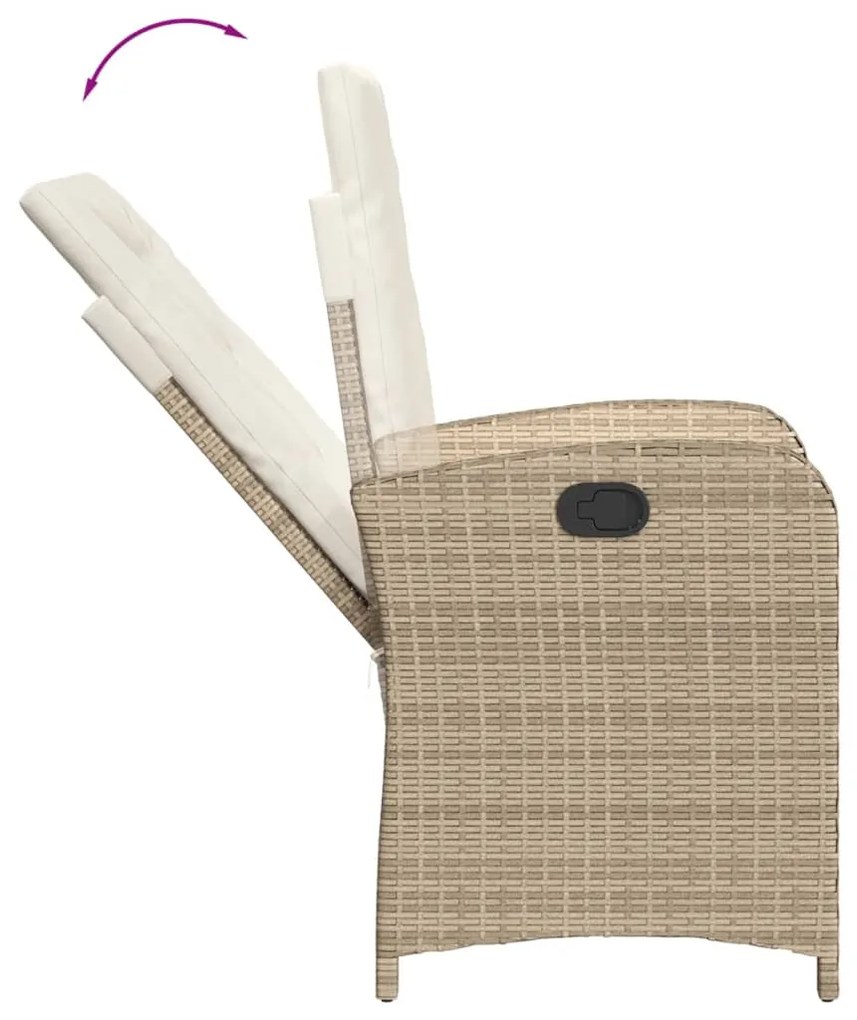 vidaXL Πολυθρόνα Κήπου Ανακλινόμενη Μπεζ Συνθετικό Ρατάν + Μαξιλάρια