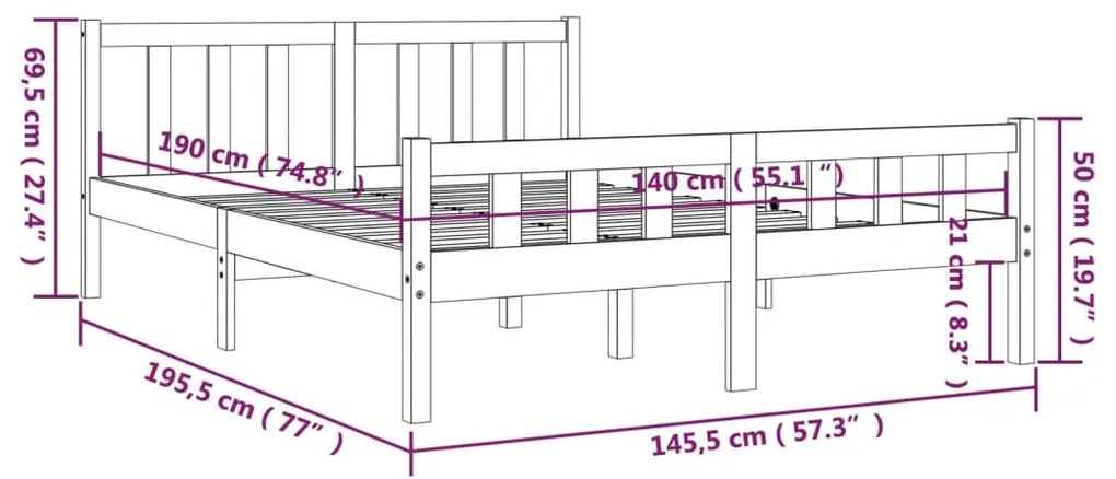 ΠΛΑΙΣΙΟ ΚΡΕΒΑΤΙΟΥ ΓΚΡΙ 140 X 190 ΕΚ. ΑΠΟ ΜΑΣΙΦ ΞΥΛΟ 810661