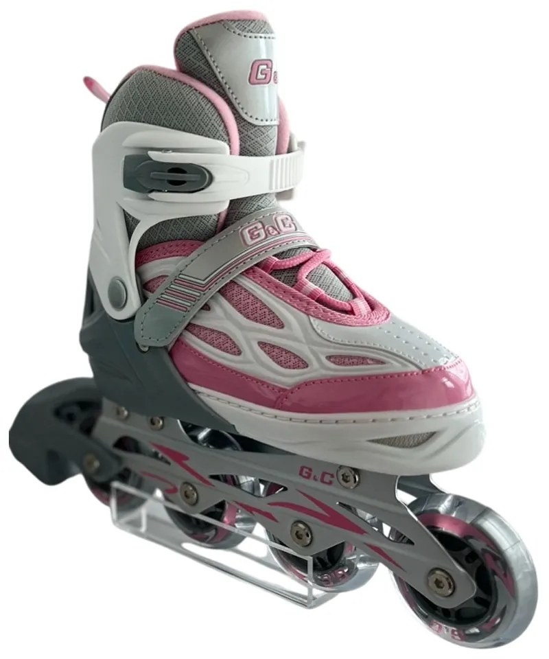 Αυξομειούμενα Πατίνια Roller G&amp;C BW188 Γκρι/Ροζ με LED Τροχούς IN-LINE SKATES Medium (35-38)