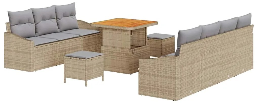 vidaXL Σετ Καναπέ Κήπου με μαξιλάρι 10 pcs Μπεζ Πολυ ράταν