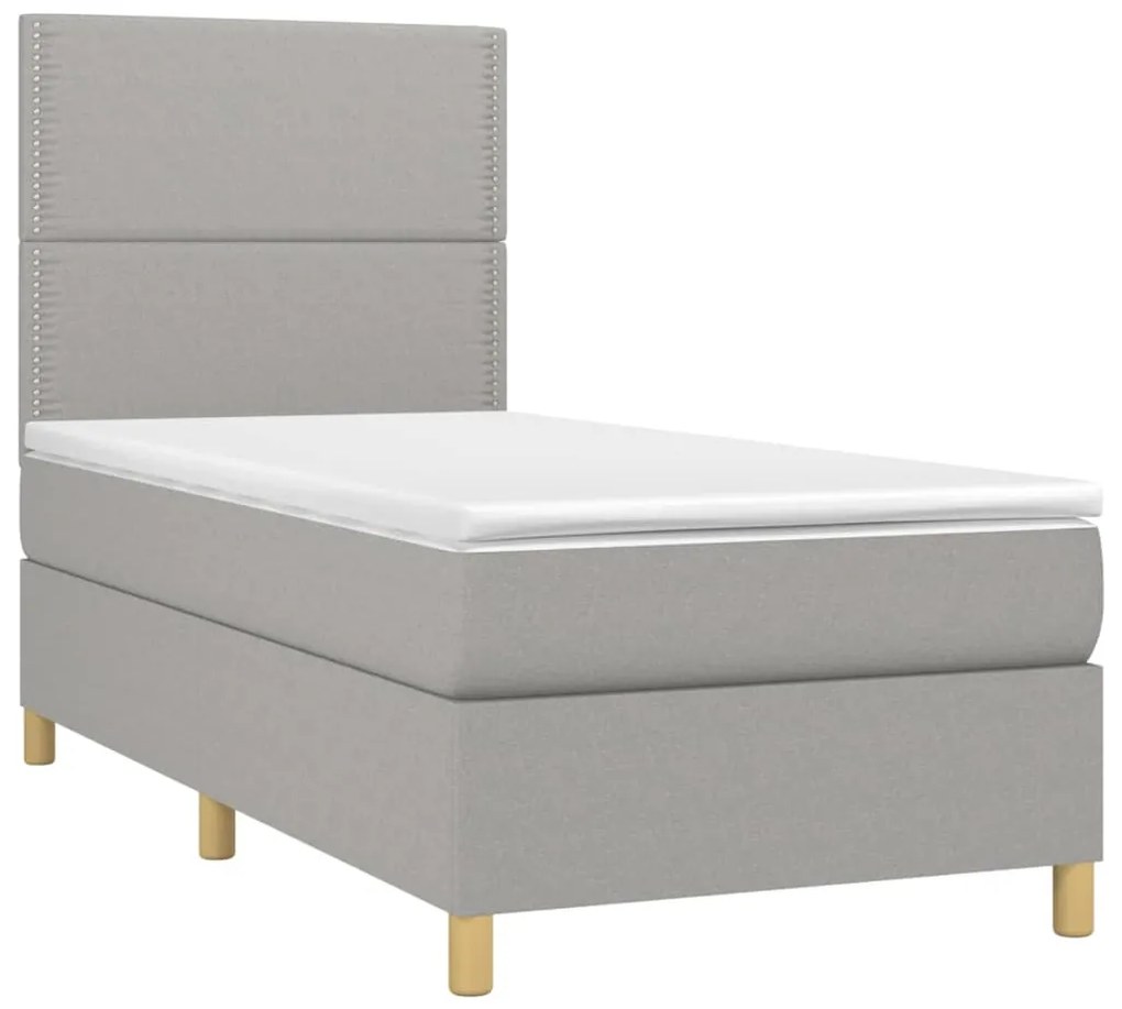 vidaXL Κρεβάτι Boxspring με Στρώμα &amp; LED Αν.Γκρι 90x190 εκ. Υφασμάτινο