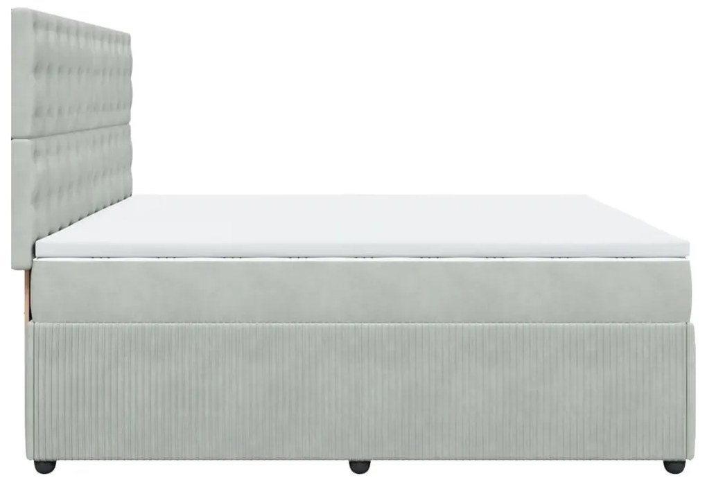 vidaXL Κρεβάτι Boxspring με Στρώμα Ανοιχτό Γκρι 200x200 εκ. Βελούδινο