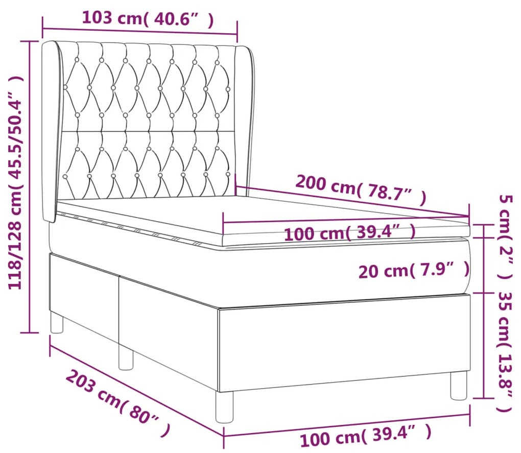 vidaXL Κρεβάτι Boxspring με Στρώμα Μπλε 100 x 200 εκ. Υφασμάτινο