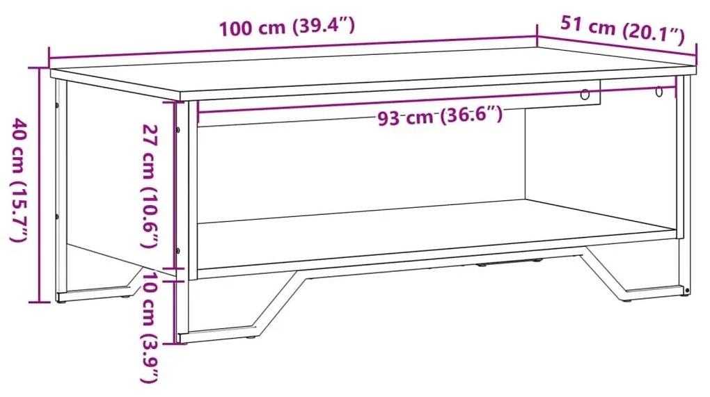 Τραπεζάκι Σαλονιού Καπνιστή Δρυς 100x51x40 εκ. Επεξεργασμ. Ξύλο - Καφέ