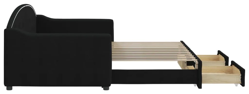 vidaXL Καναπές Κρεβάτι Συρόμενος Μαύρος 90x200 εκ. Ύφασμα &amp; Συρτάρια