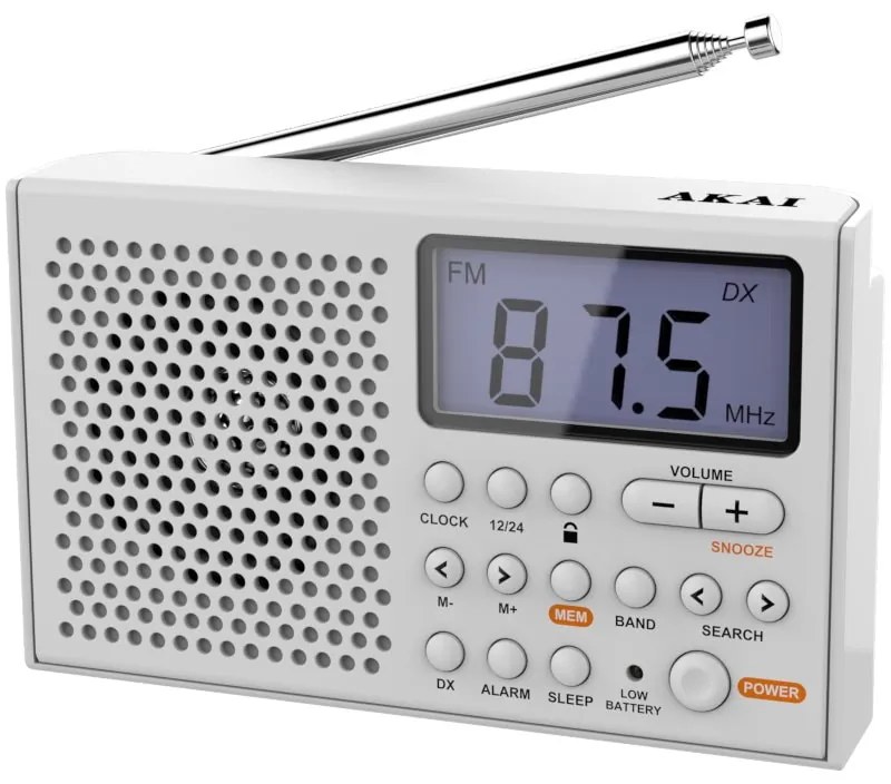 Akai AWBR-305 Λευκό Φορητό ραδιόφωνο παγκοσμίου λήψεως με οθόνη και ρολόι-110583-0306