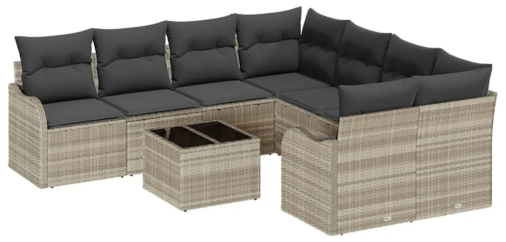 vidaXL Σετ Καναπέ Κήπου με μαξιλάρι 9 pcs Ανοιχτό γκρι 55 x 55 x 37 εκ