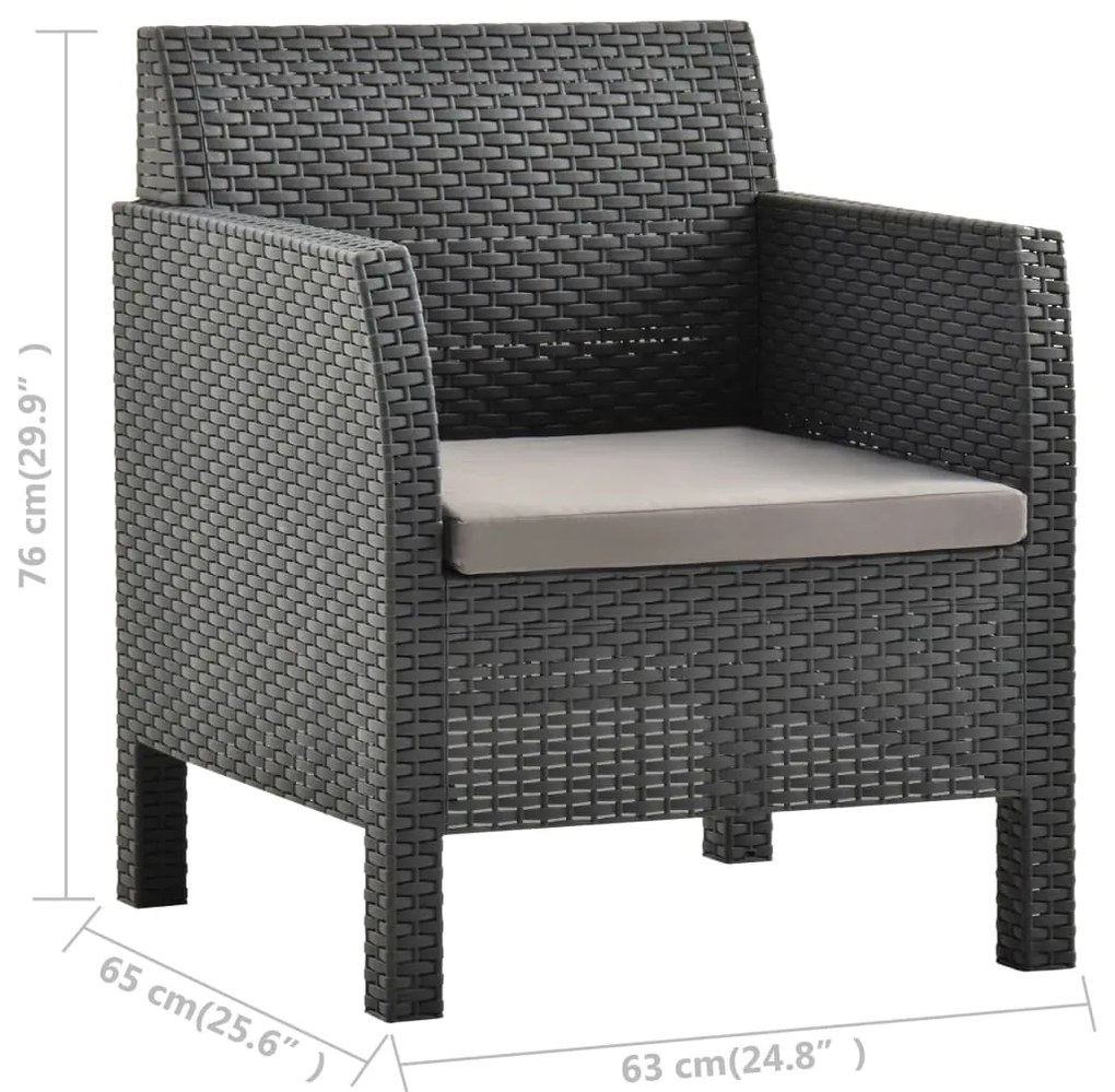 vidaXL Καρέκλα Κήπου με Μαξιλάρι Ανθρακί 63x65x76 εκ. από Ρατάν PP