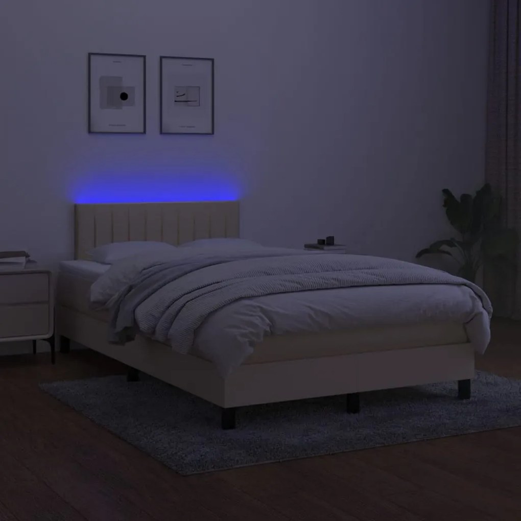 Κρεβάτι Boxspring με Στρώμα &amp; LED Κρεμ 120x190 εκ. Υφασμάτινο - Κρεμ