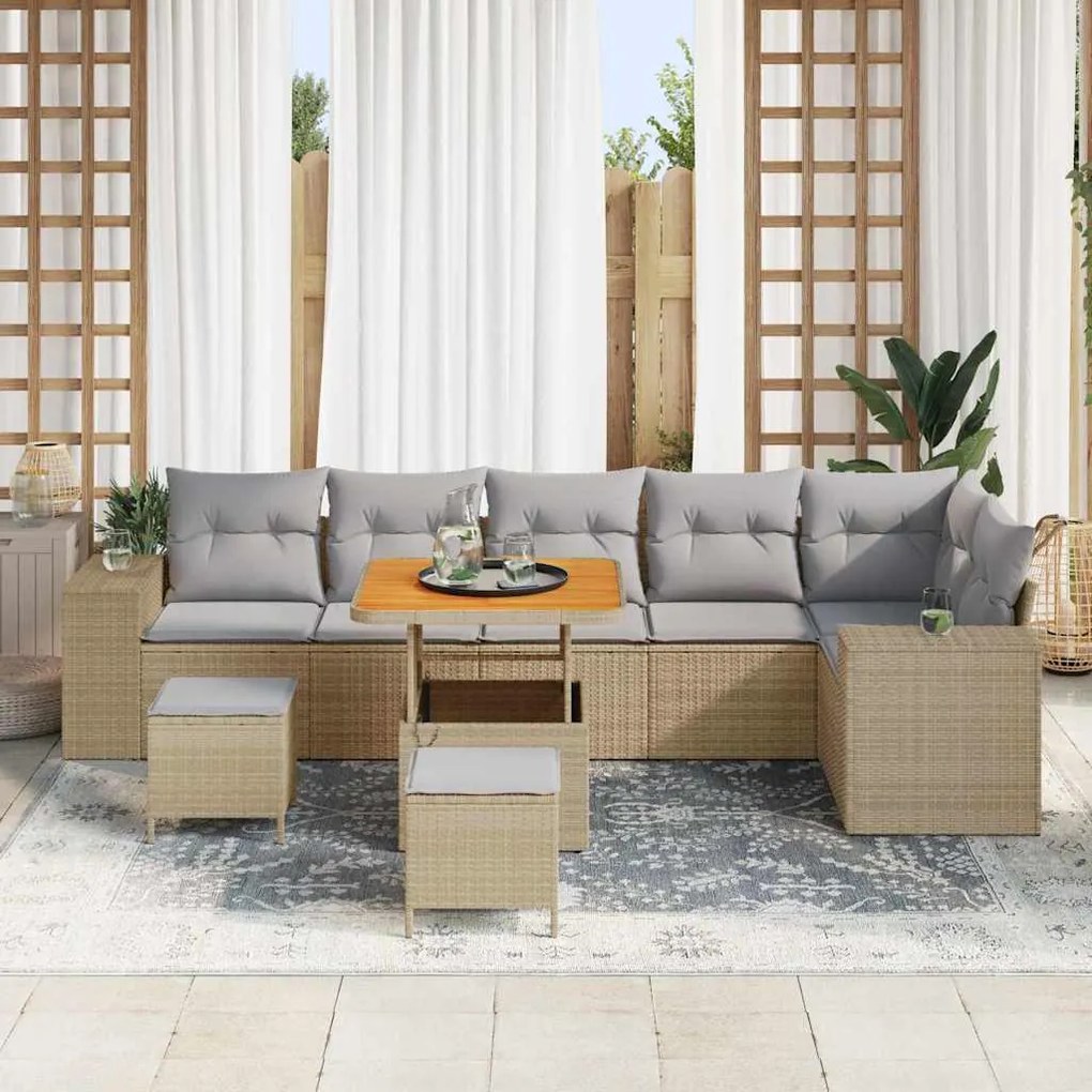 vidaXL Σετ Καναπέ Κήπου 9 pcs Μπεζ συνθετικό ρατάν