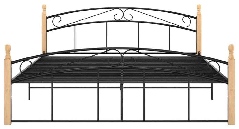 vidaXL Πλαίσιο κρεβατιού μαύρο μεταλ./μασίφ ξύλο δρυς 160x200 εκ.