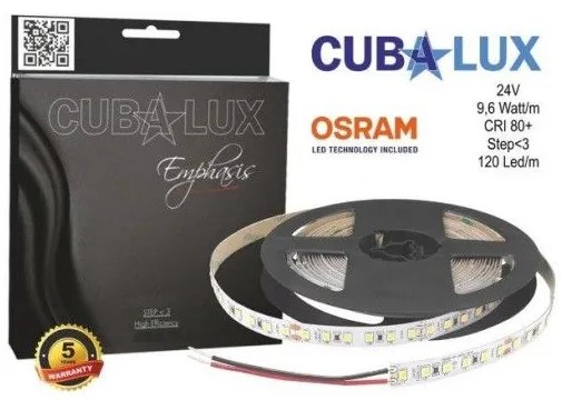 Ταινία LED 9,6W/m 5M 120LED/M 24V CRI80 2700K 1095lm/m EMPHASIS 770049 Cubalux 770037