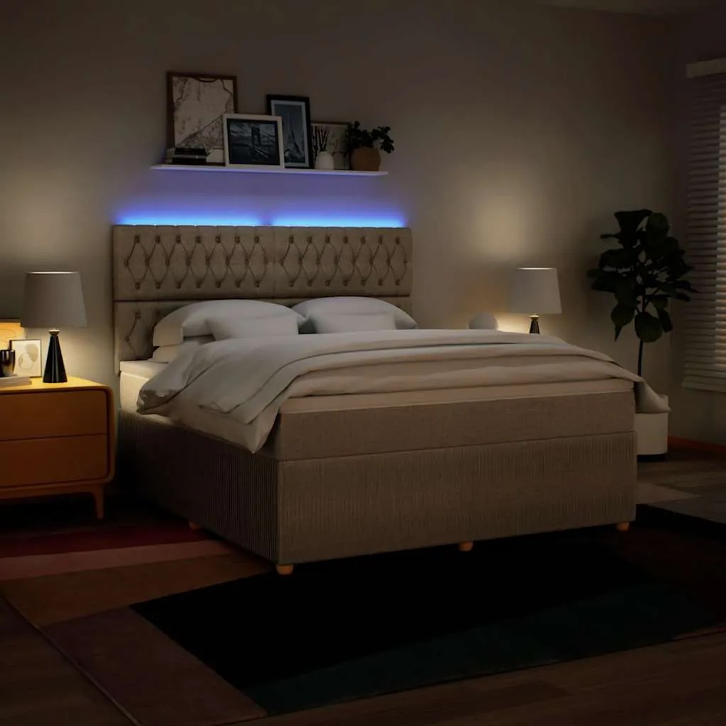 vidaXL Κρεβάτι Boxspring με Στρώμα Κρεμ 180x200 εκ. Υφασμάτινο