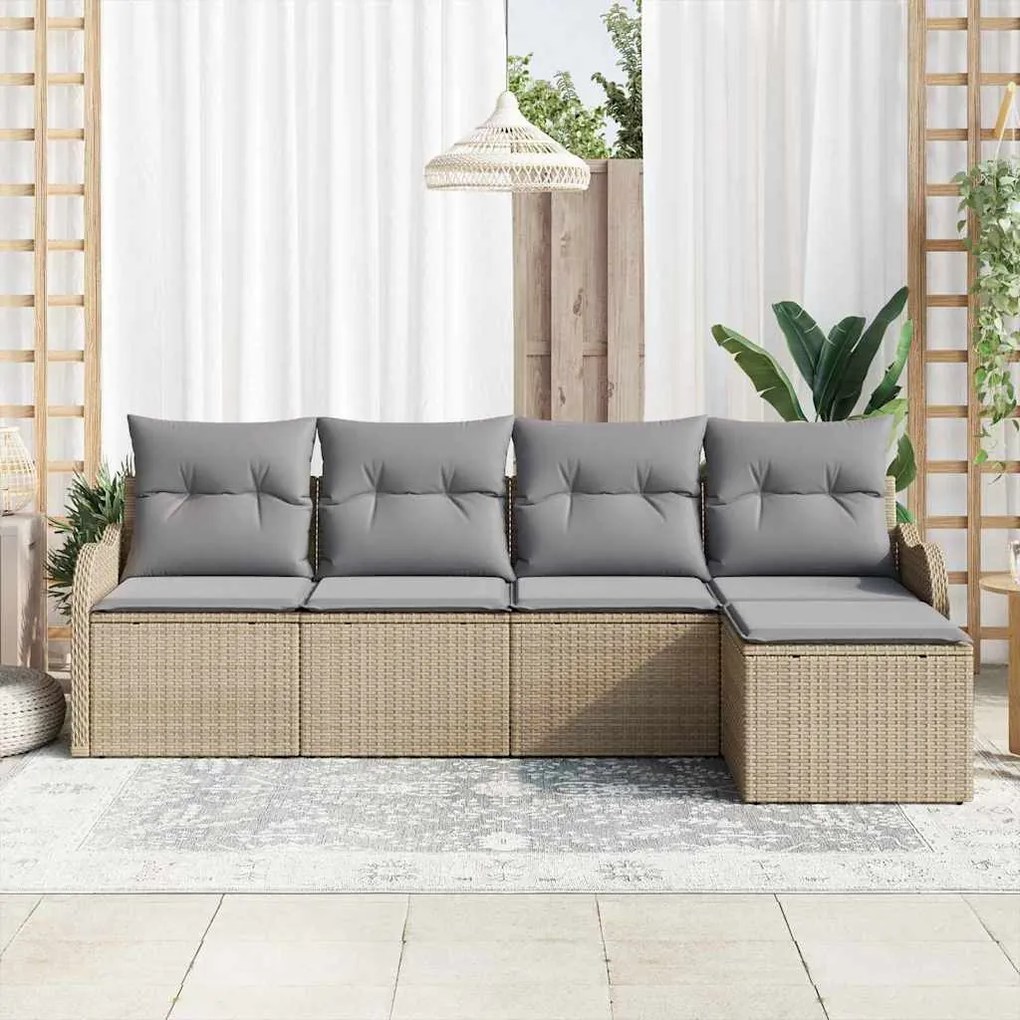 vidaXL Σετ Καναπέ Κήπου με μαξιλάρι 5 pcs Μπεζ Πολυ ράταν