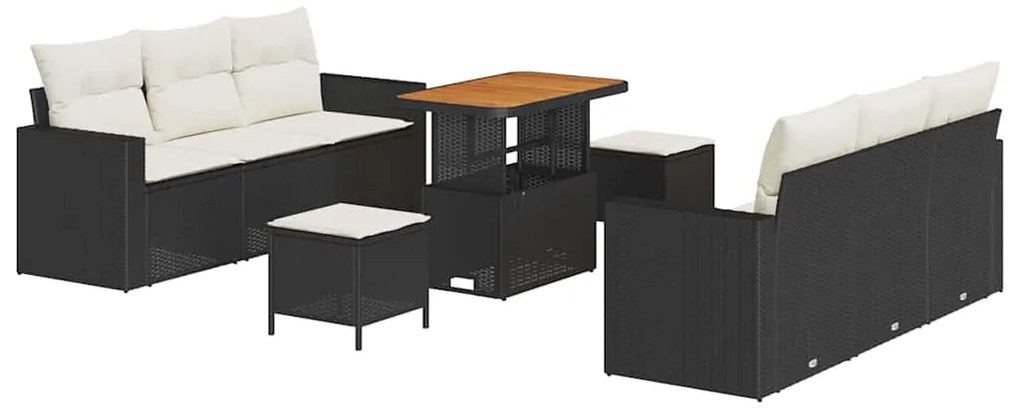 vidaXL Σετ Καναπέ Κήπου Ρυθμιζόμενο ύψος 9 pcs Μαύρο συνθετικό ρατάν