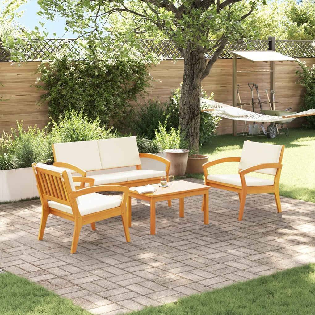 vidaXL Σετ Μπραντζιέρας  4 Τεμαχίων με Μαξιλάρια, Μασίφ Ξύλο Ακακίας