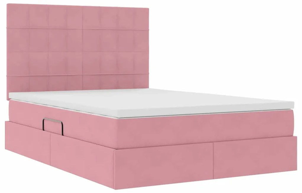 vidaXL Κρεβάτι με αποθηκευτικό χώρο και LED Ροζ 140 x 190 cm Βελούδο