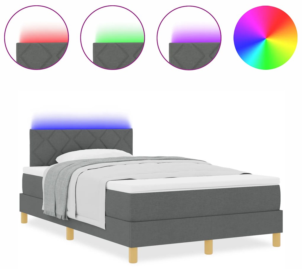 vidaXL Κρεβάτι με Κουτί Ελατηρίων με Στρώμα & LED Σκούρο Γκρι 120x190 εκ. Υφασμα