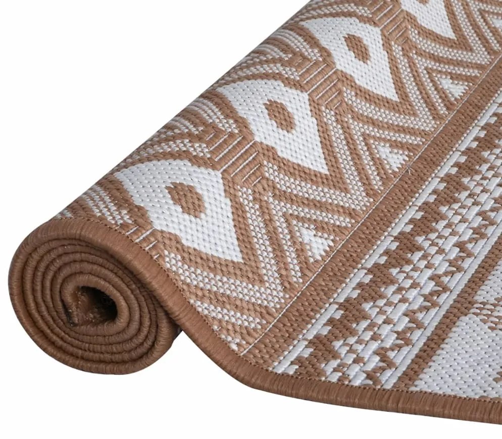vidaXL Χαλί Εξωτερικού Χώρου με Αναστρέψιμο Σχέδιο Καφέ/Λευκό 80x150εκ