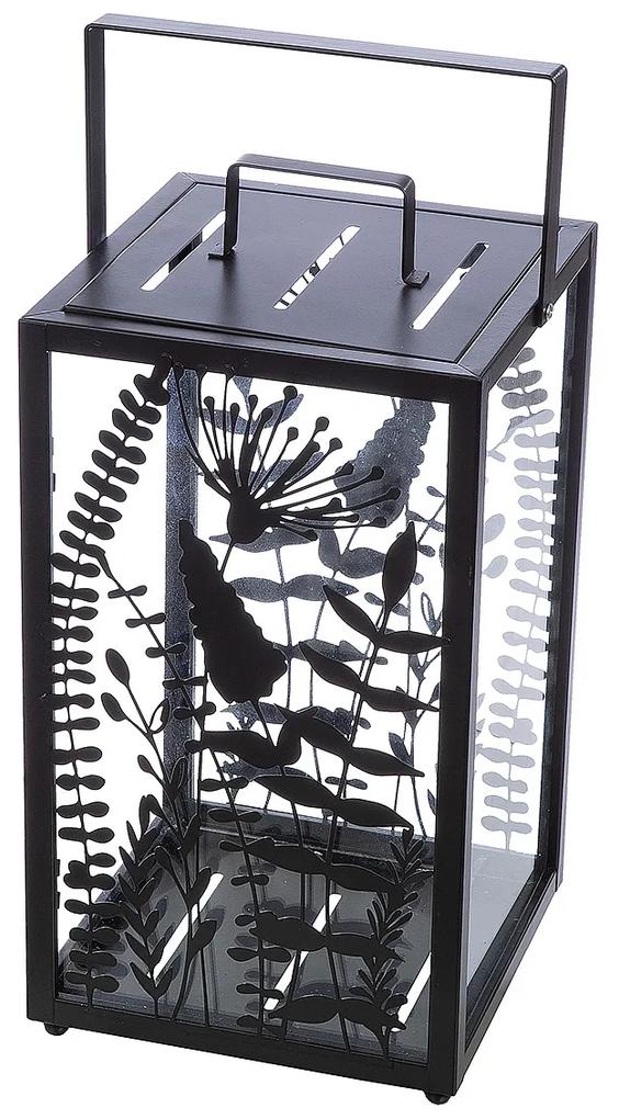 Φανάρι ArteLibre Με Διακόσμηση Λουλούδια Μαύρο Μέταλλο/Γυαλί 25x25x48cm