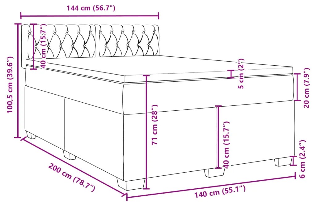 Κρεβάτι Boxspring με Στρώμα Σκούρο Γκρι 140x200 εκ Υφασμάτινο - Γκρι