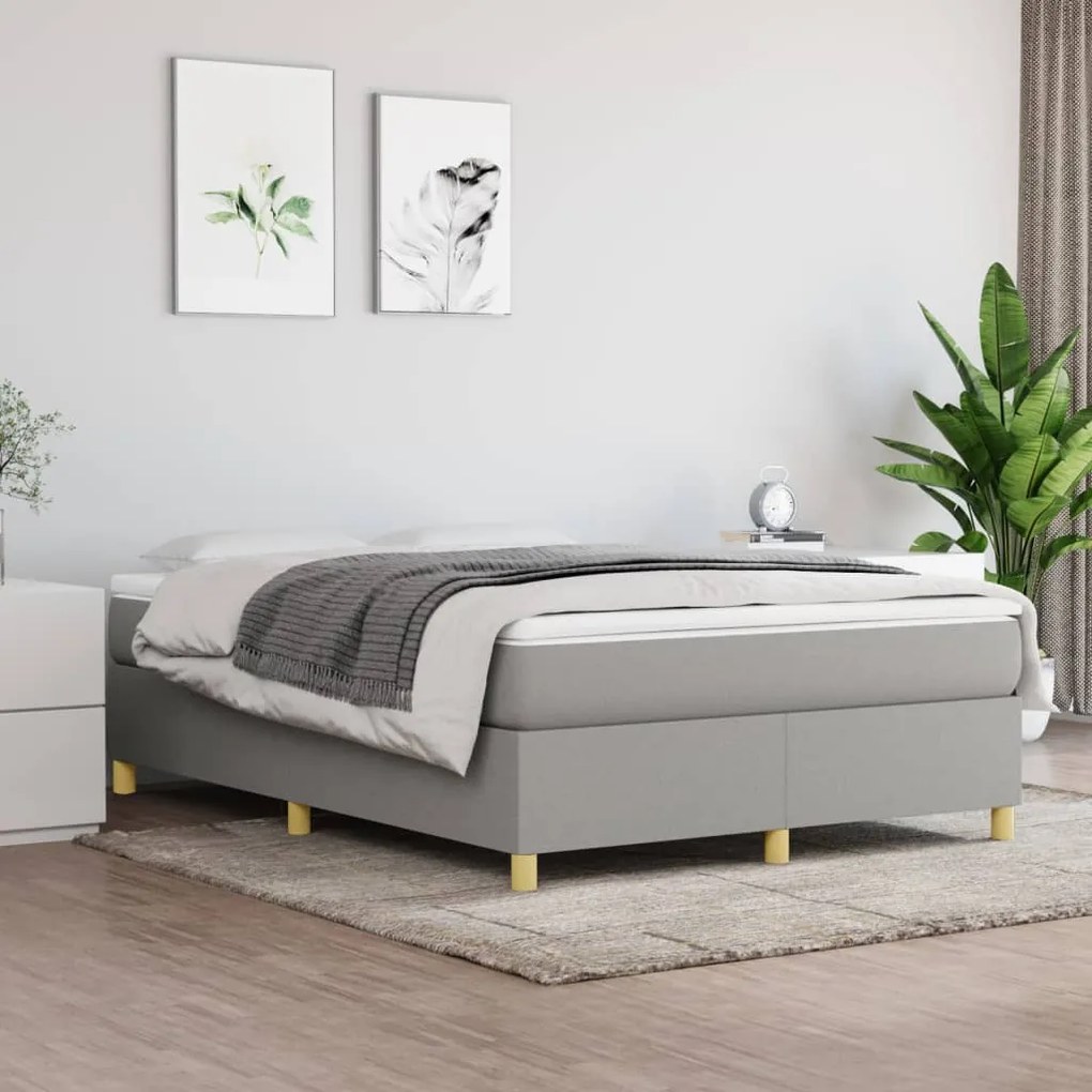 Κρεβάτι Boxspring με Στρώμα Ανοιχτό Γκρι 140x190 εκ. Υφασμάτινο