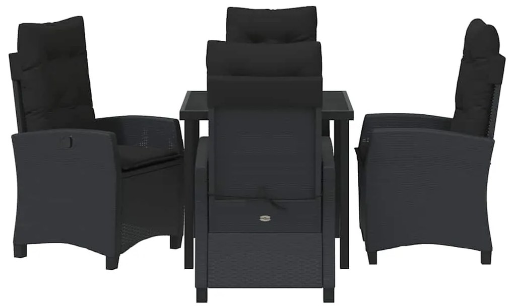 vidaXL Σέτ φαγητού για κήπο με μαξιλάρι 5 pcs Μαύρο συνθετικό ρατάν