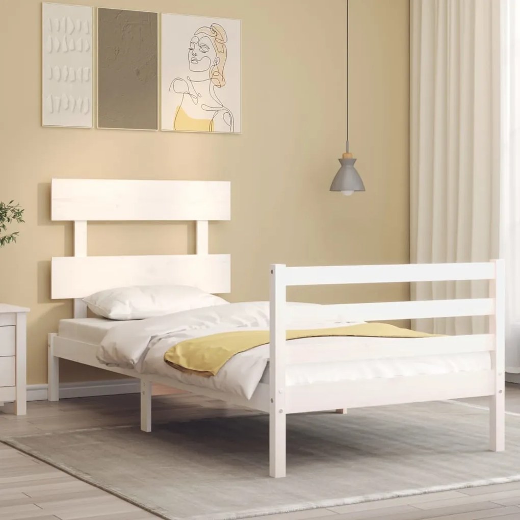 vidaXL Πλαίσιο Κρεβατιού με Κεφαλάρι Λευκό 90x200 εκ. Μασίφ Ξύλο