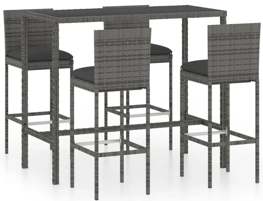 vidaXL Σετ Επίπλων Μπαρ Κήπου 5 τεμ. Γκρι Συνθετικό Ρατάν με Μαξιλάρια