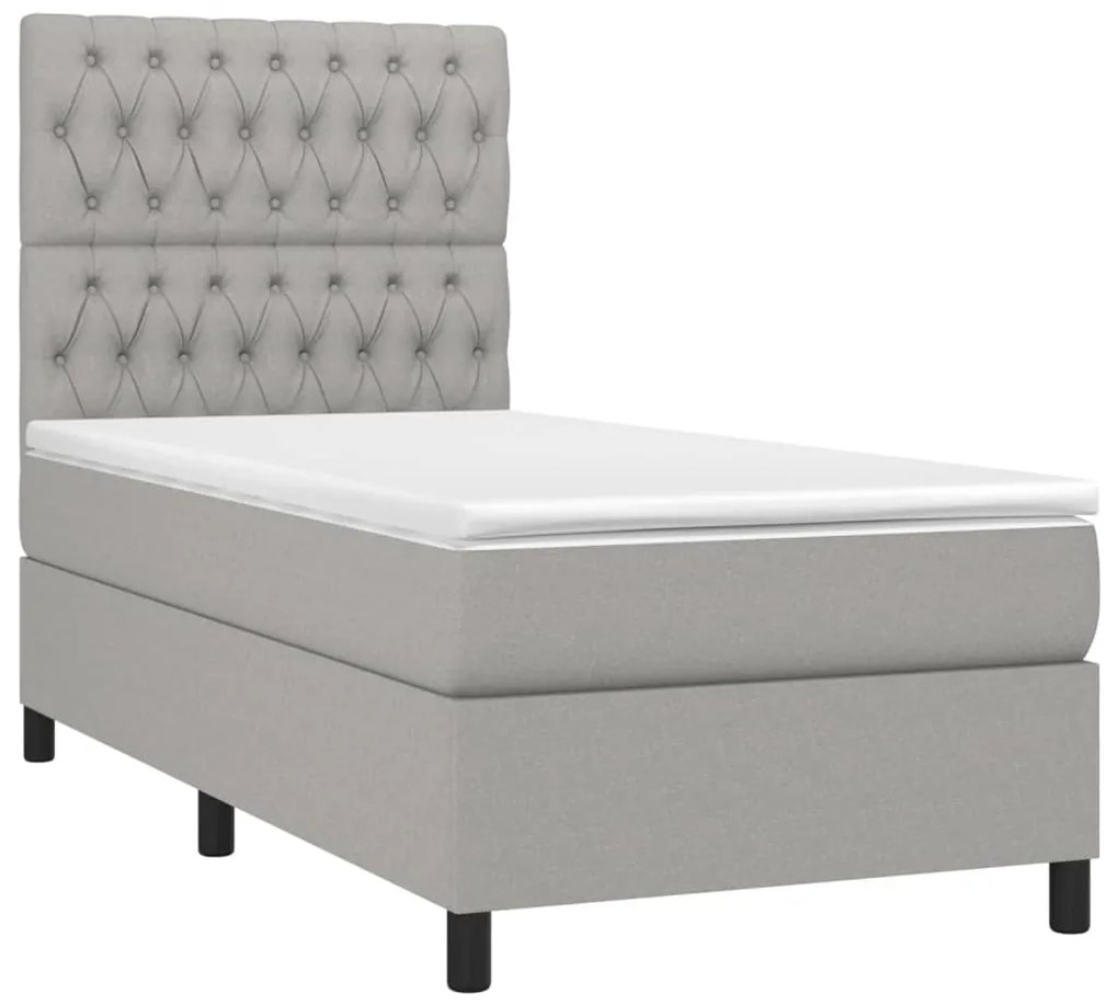 vidaXL Κρεβάτι Boxspring με Στρώμα & LED Αν.Γκρι 100x200εκ. Υφασμάτινο