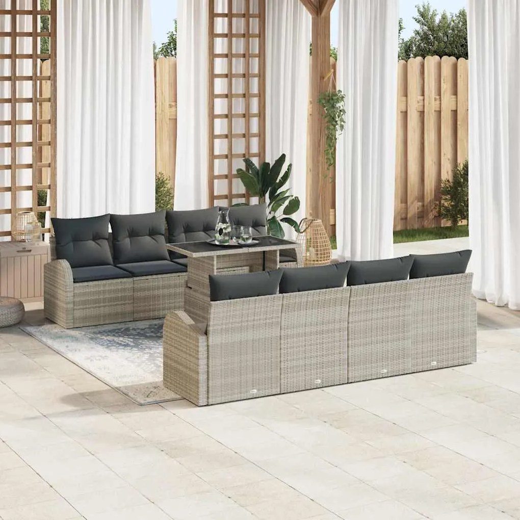 vidaXL Σετ Καναπέ Κήπου με μαξιλάρι 7 pcs Ανοιχτό γκρι Πολυ ράταν