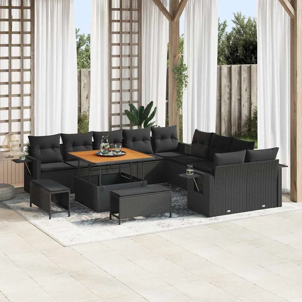 vidaXL Σετ Καναπέ Κήπου με αποθήκευση 13 pcs Μαύρο Πολυ ράταν