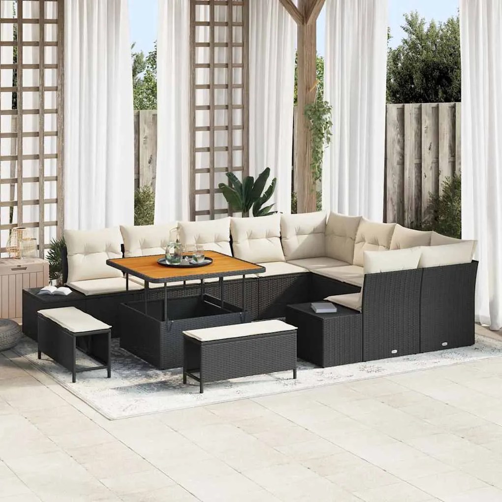 vidaXL Σετ Καναπέ Κήπου με αποθήκευση 12 pcs Μαύρο Πολυ ράταν