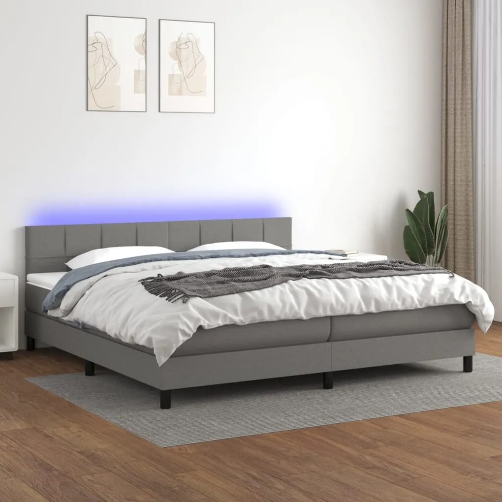 Κρεβάτι Boxspring με Στρώμα &amp; LED Σκ.Γκρι 200x200εκ. Υφασμάτινο - Γκρι