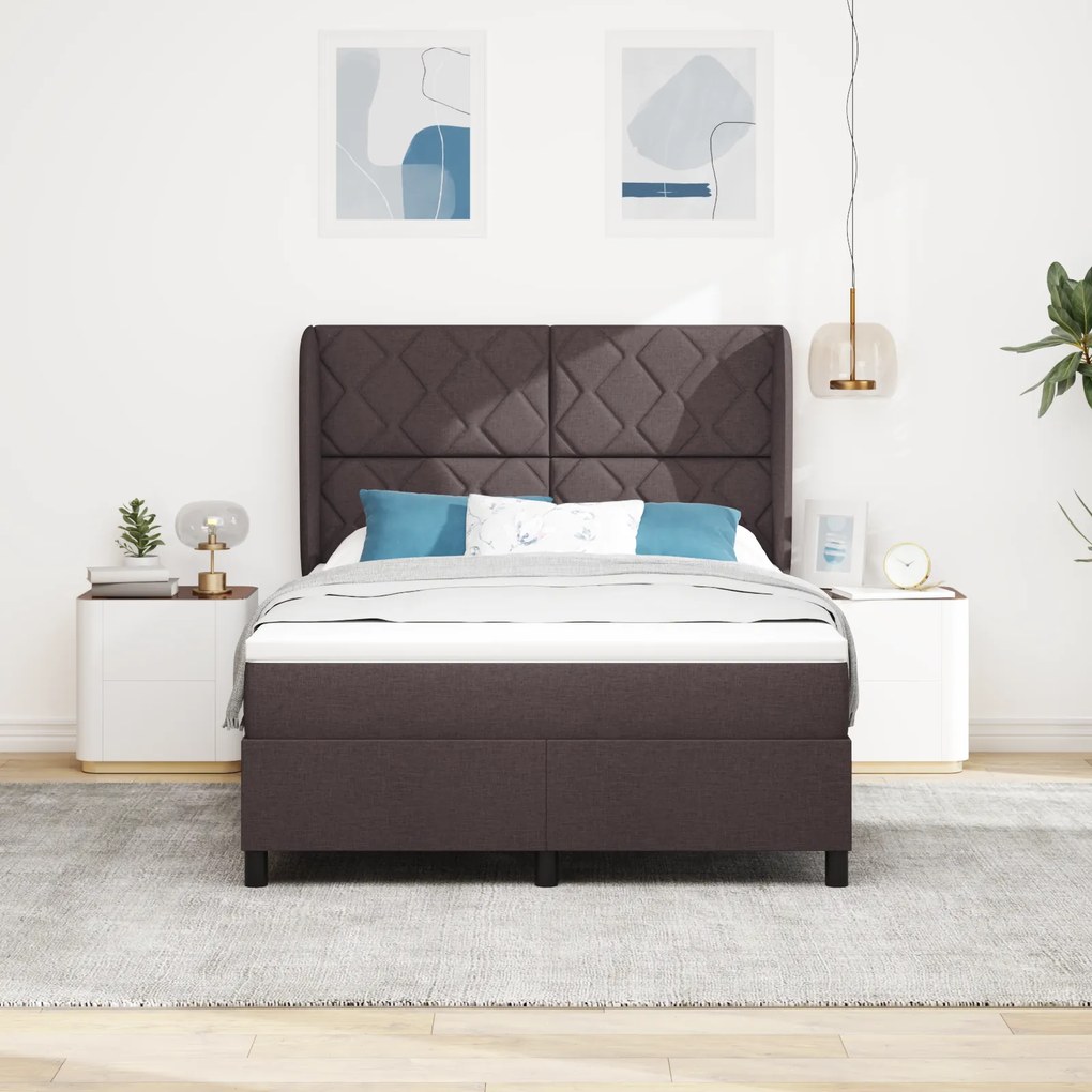 vidaXL Κρεβάτι Box Spring με Ματress σε Σκούρο Καφέ - 140x200 cm Υφάσμα