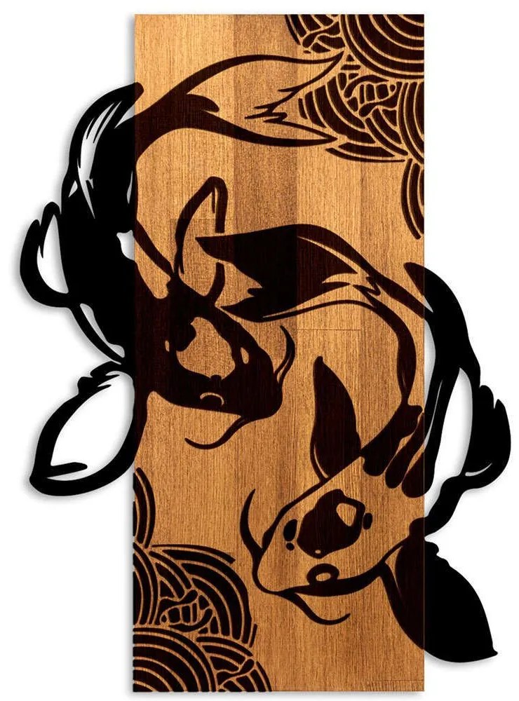 Διακοσμητικό Τοίχου Fish Yang 899SKL2694 43x3x58cm Walnut-Black Wallity Μέταλλο,Ξύλο
