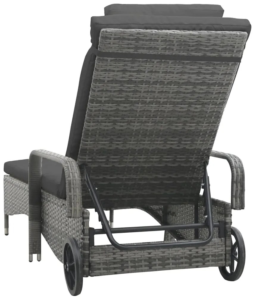 vidaXL Ξαπλώστρα Ανθρακί από Συνθετικό Ρατάν με Ρόδες