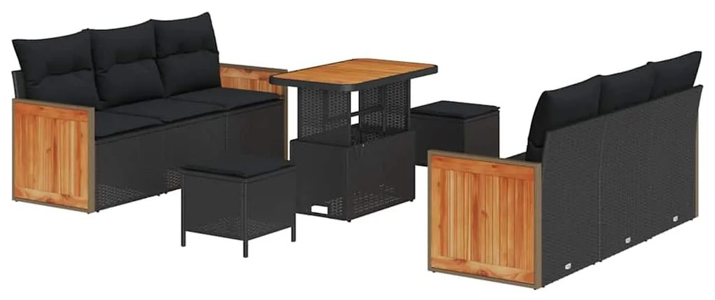 vidaXL Σετ Καναπέ Κήπου με μαξιλάρι 9 pcs Μαύρο 90 x 55 x 71 cm