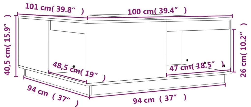 Τραπεζάκι Σαλονιού 100 x 101 x 40,5 εκ. από Μασίφ Ξύλο Πεύκου - Καφέ